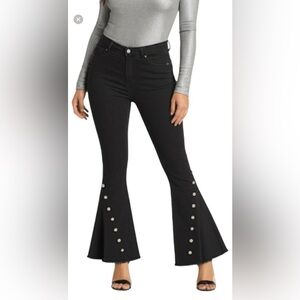 Rachel Roy Black Stretch Denim Studded High Waist Crop Flare Jeans Women's Sz 32